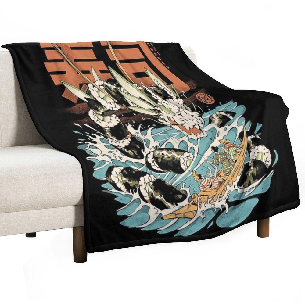 Cucumber Sushi Dragon - Black Shrink-resistant Throw Blanket