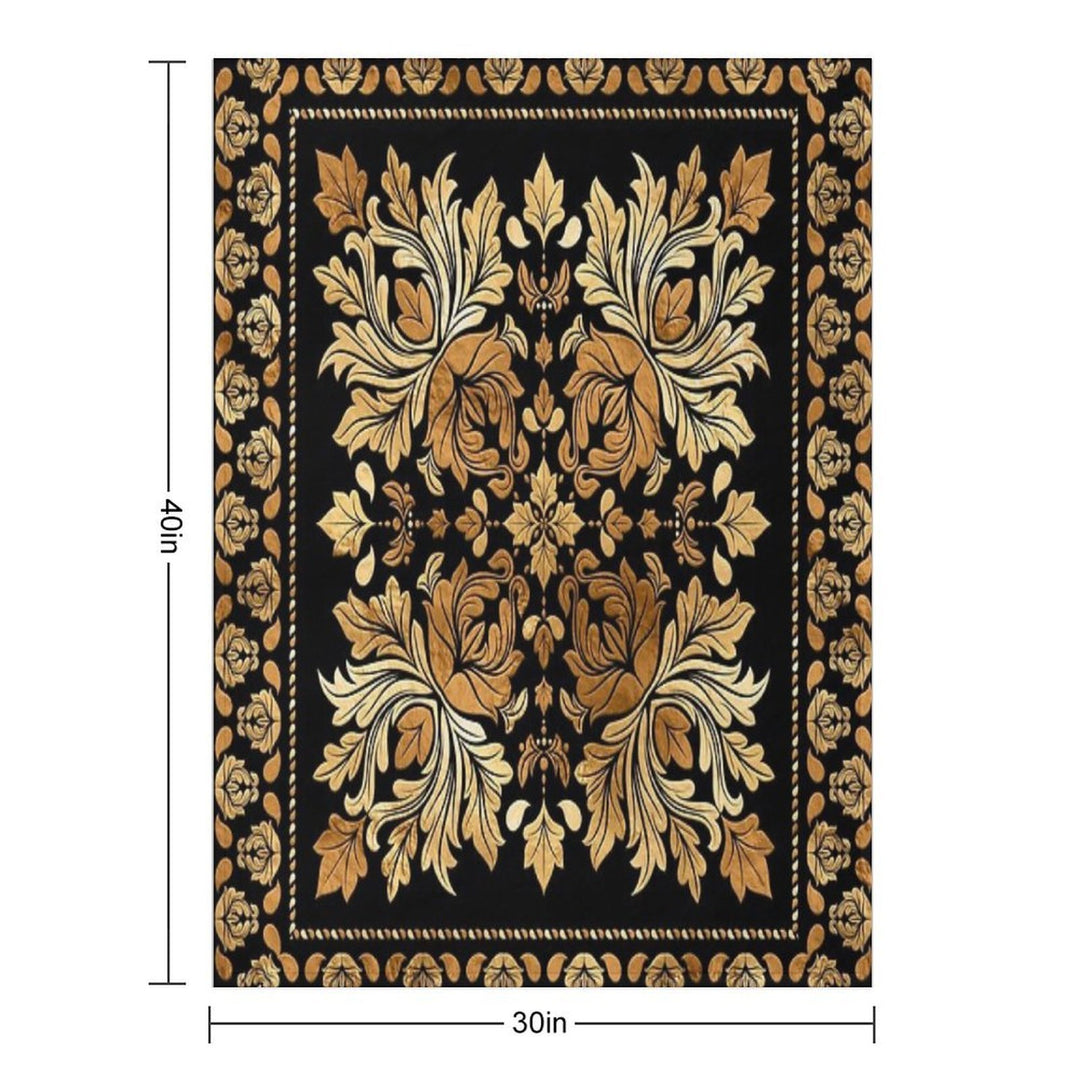 Oriental Vintage Damask Ornament - Black And Gold All-season Throw Blanket