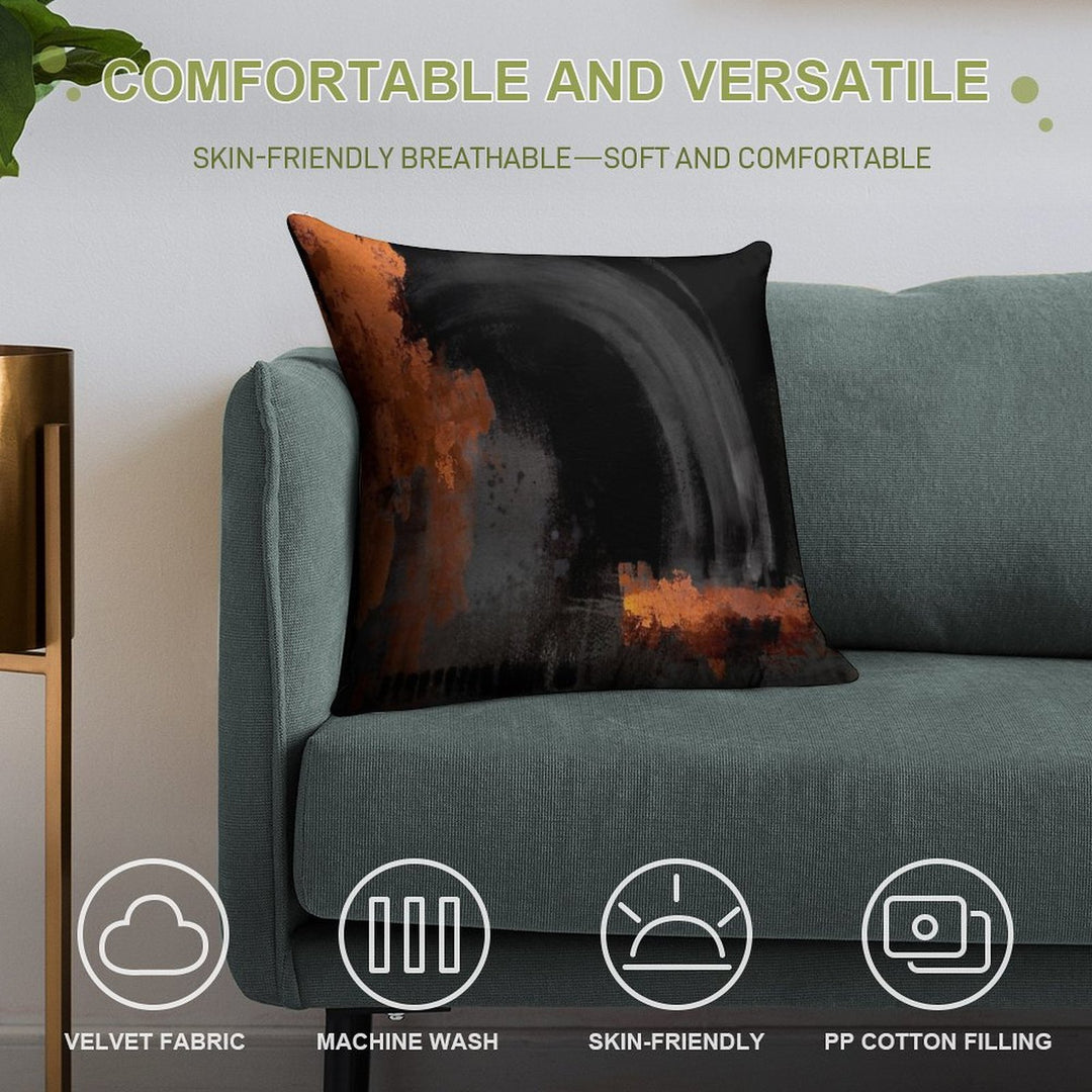 Black Orange Abstract Soft Skin-Friendly Throw Pillow