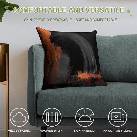 Black Orange Abstract Soft Skin-Friendly Throw Pillow