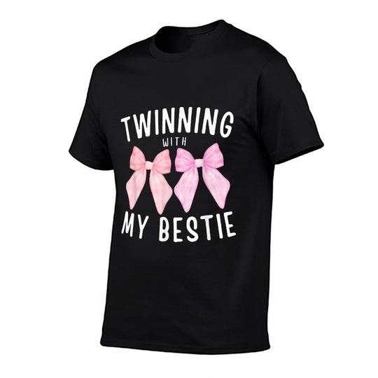 Pink Bow Twinning With My Bestie Twin Matching Twins Friends  Graphic-printed T-Shirt