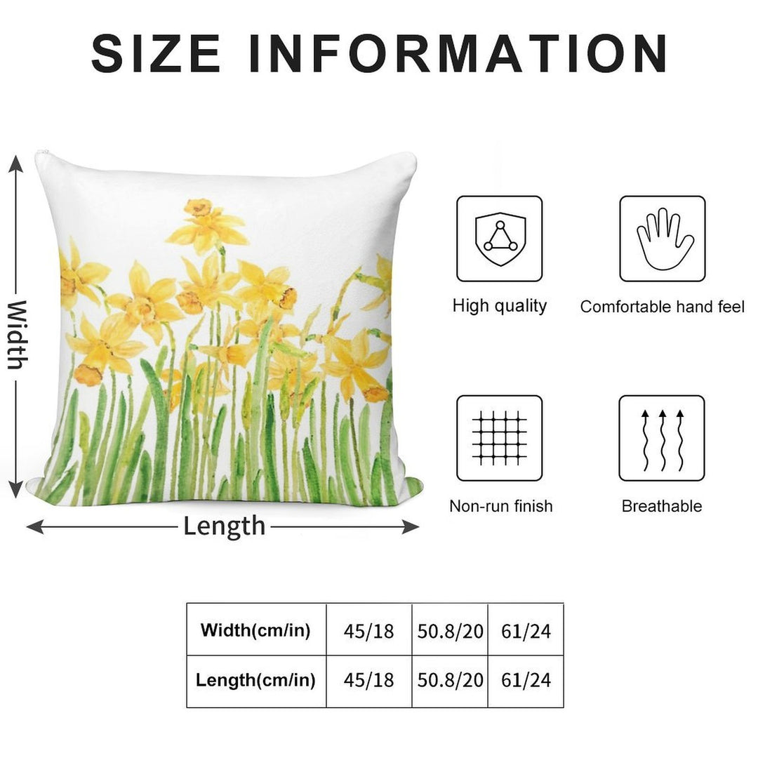 Hand Painted Yellow Daffodils Field Watercolor Soft Warmth Comfort Throw Pillow