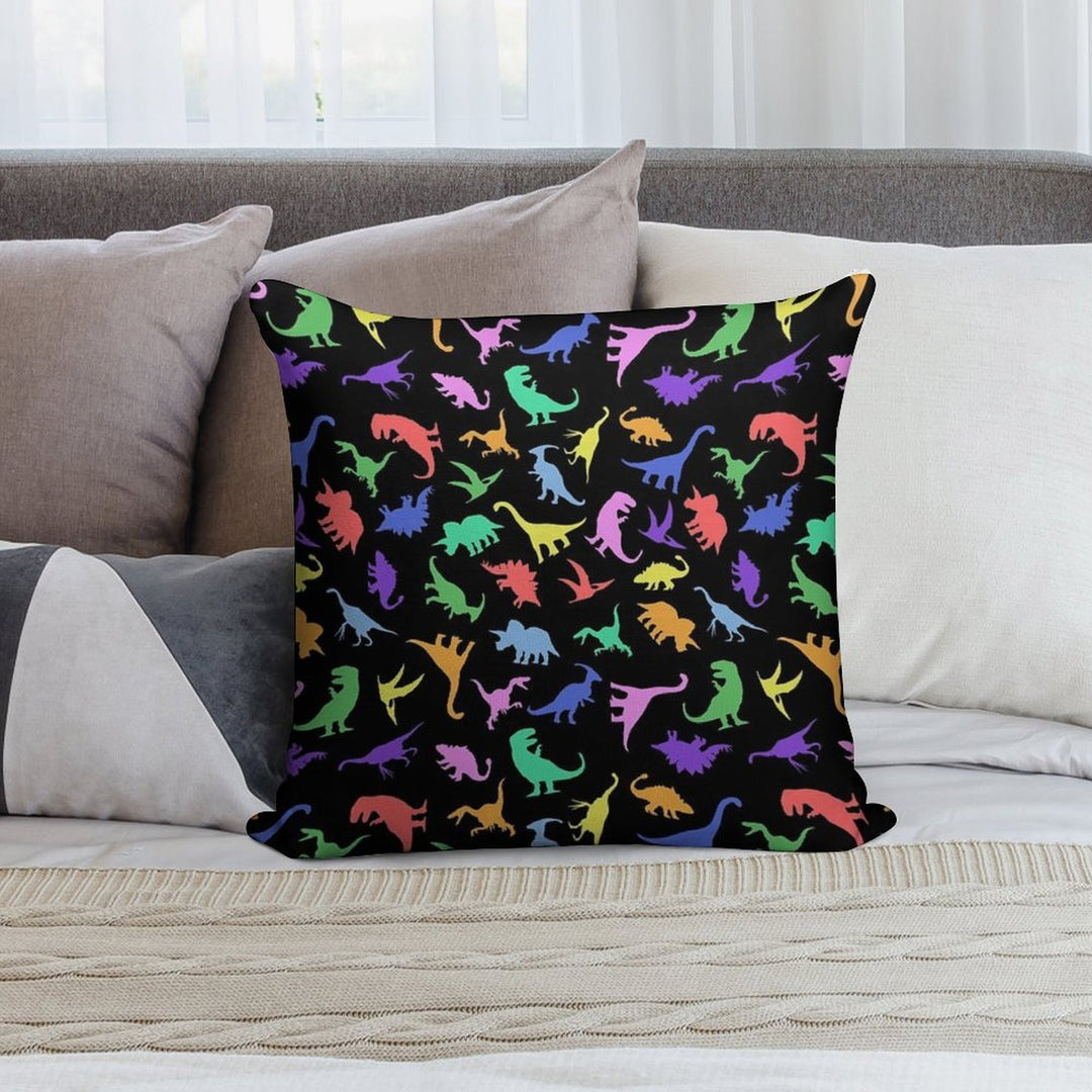 Fun Dinosaur Pattern (Black Background) Soft Home Decor Throw Pillow