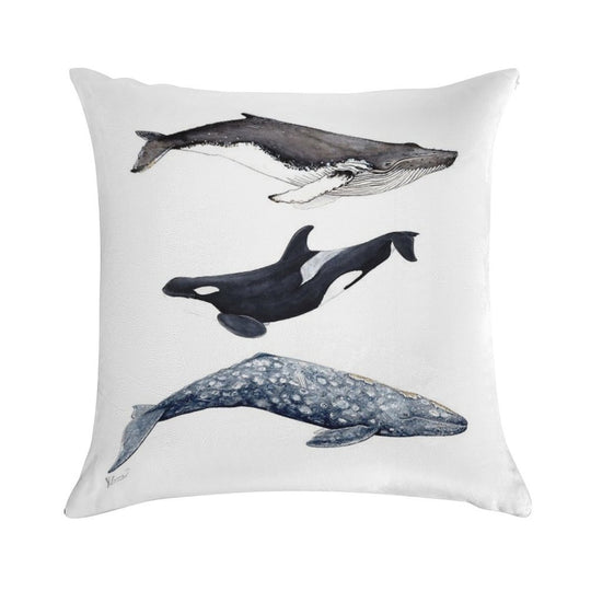 Orca, Humpback And Grey Whale Soft Home Decor Throw Pillow