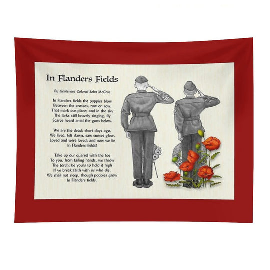 In Flanders Fields, Poem, Cadets Saluting, Red Poppies, Veterans Day Tapestry