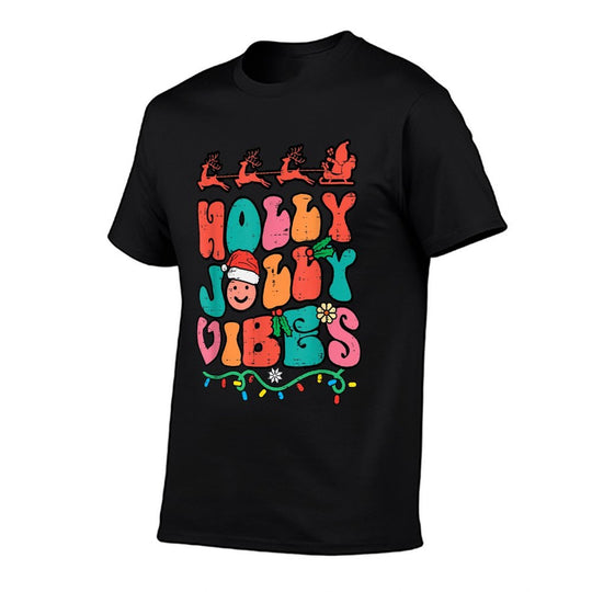 Groovy Christmas Jolly Holly Vibes Retro Xmas Men Women Kids Comfortable T-Shirt