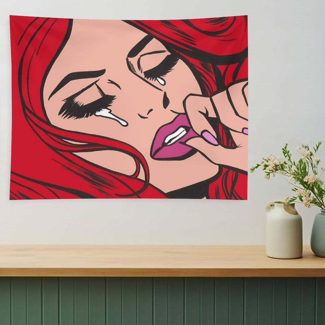 Red Crying Comic Girl Tapestry
