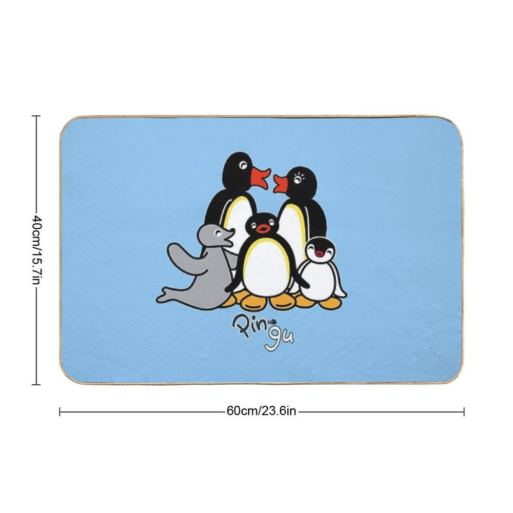 Pingu; Light Blue  Slip-Resistant Bath Mat