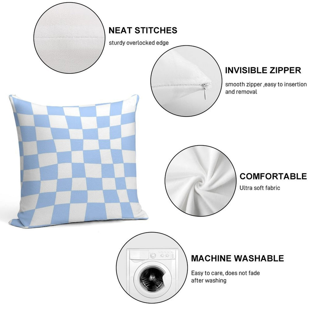 Hand Drawn Checkerboard Pattern (sky Bluewhite) Soft Hidden Zipper Throw Pillow