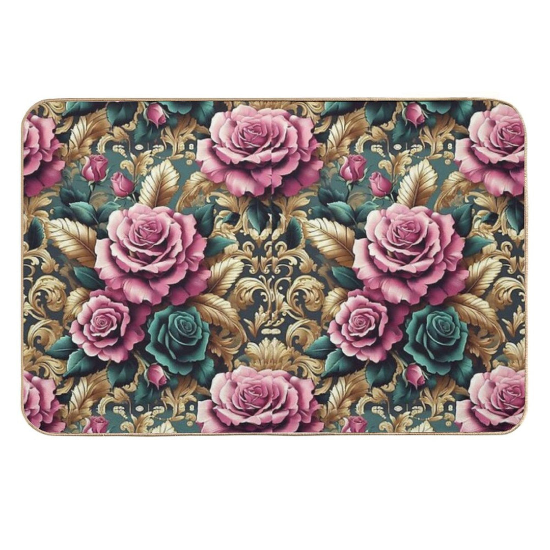 Dark Pink & Teal Baroque Roses  Toxin-Free Bath Mat