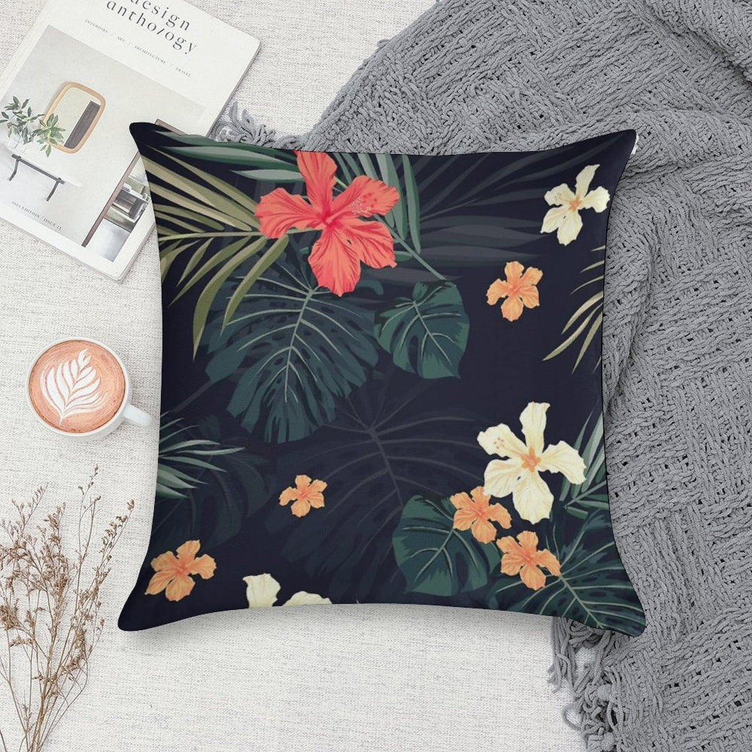 Dark Tropical Flowers Soft Easy Maintenance Throw Pillow