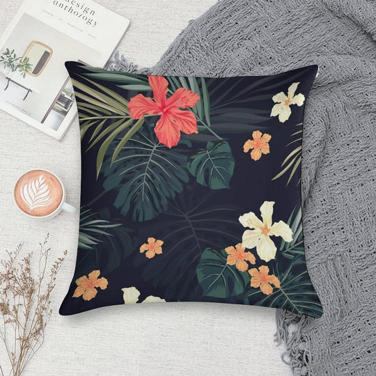 Dark Tropical Flowers Soft Easy Maintenance Throw Pillow