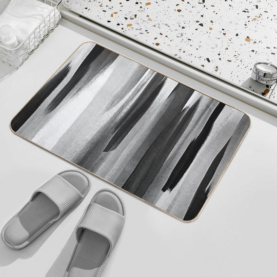 Contemporary Modern Black, White And Gray Abstract Streaks  Toxin-Free Bath Mat