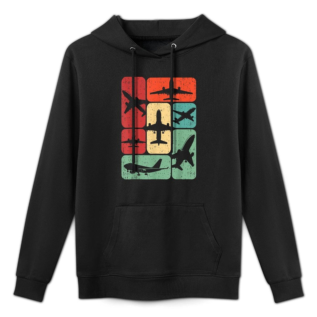 Vintage Airplane Design Gifts Kids Men Airplane Pilot Art Retro Black Small Men Boys Winter All-Day Comfort Hoodie