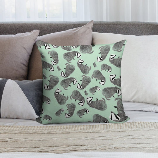 European Badger Pattern Soft Washable Throw Pillow