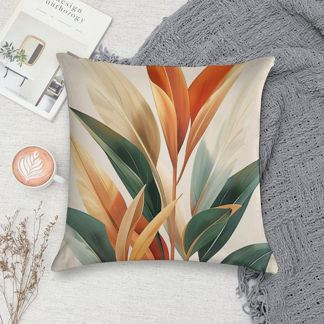 Boho Leaves Wall Art, Orange And Green Soft Multiple Sizes Throw Pillow