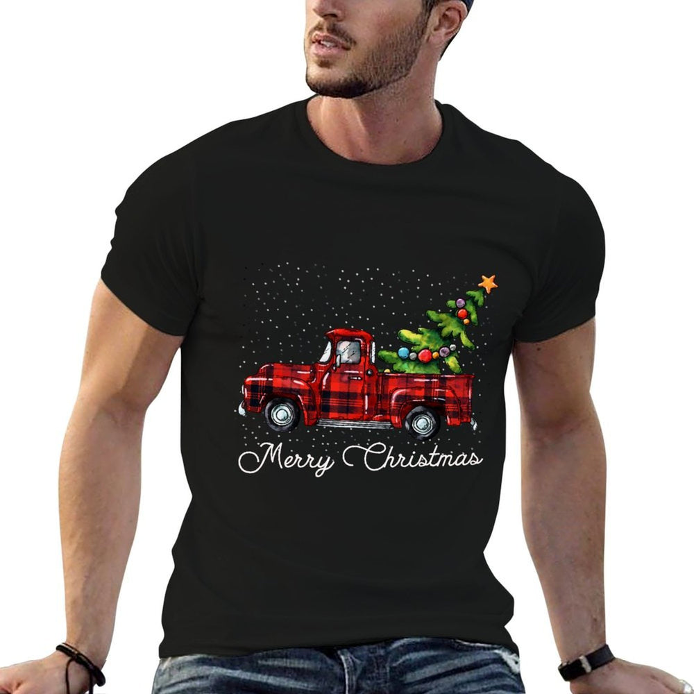 Red Buffalo Plaid Pickup Truck with Tree Merry Christmas  Classic T-Shirt