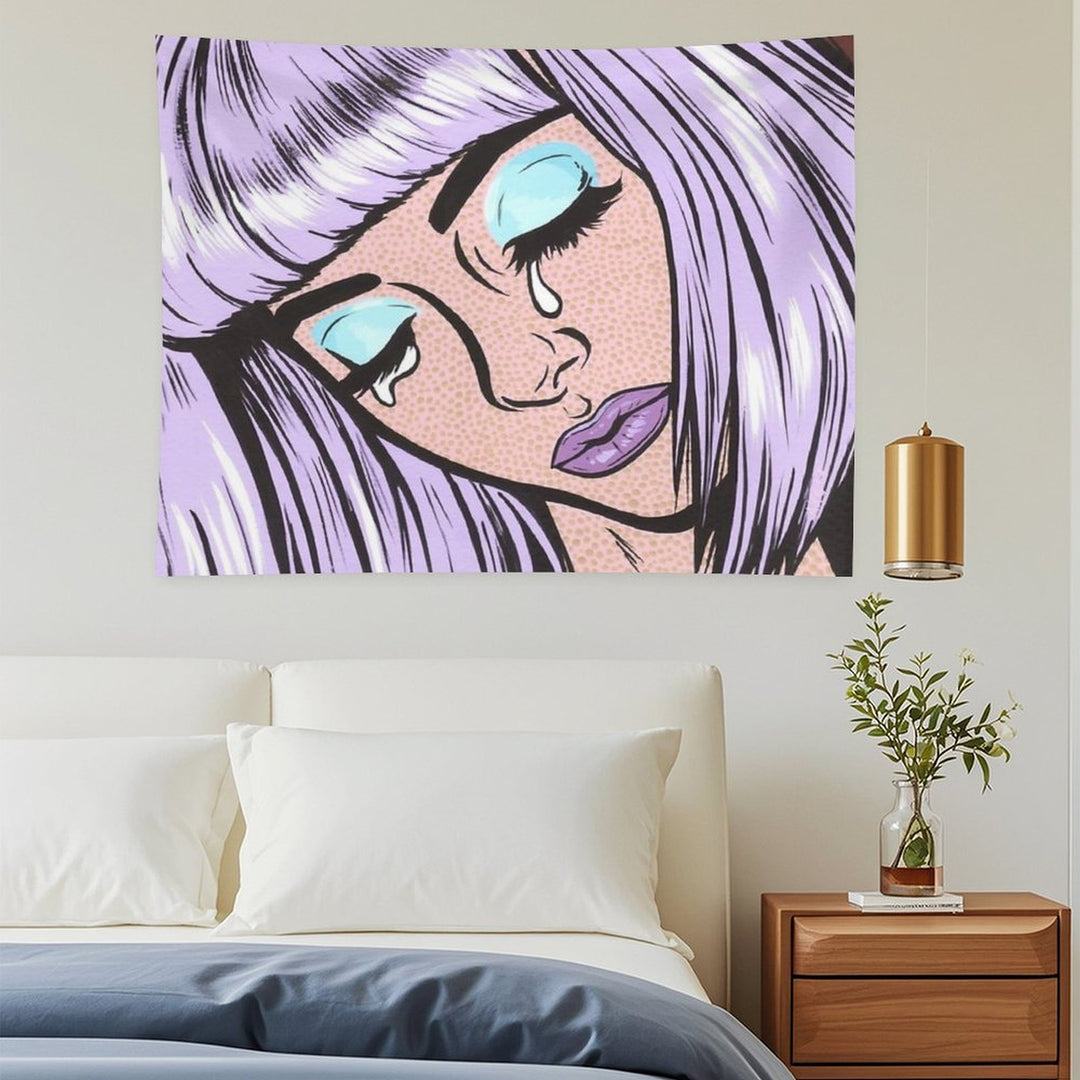 Lilac Bangs Crying Comic Girl Tapestry