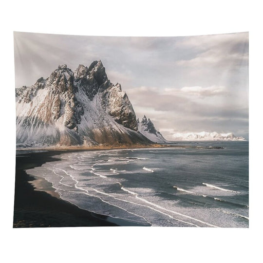 Stokksnes Icelandic Mountain Beach Sunset - Landscape Photography Tapestry