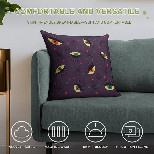 Reptile Witch Ghost Eyes Retro Pattern Soft Durable Construction Throw Pillow