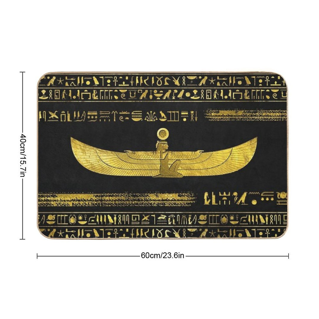 Golden Egyptian God Ornament on Black Leather  Pet-Safe Bath Mat