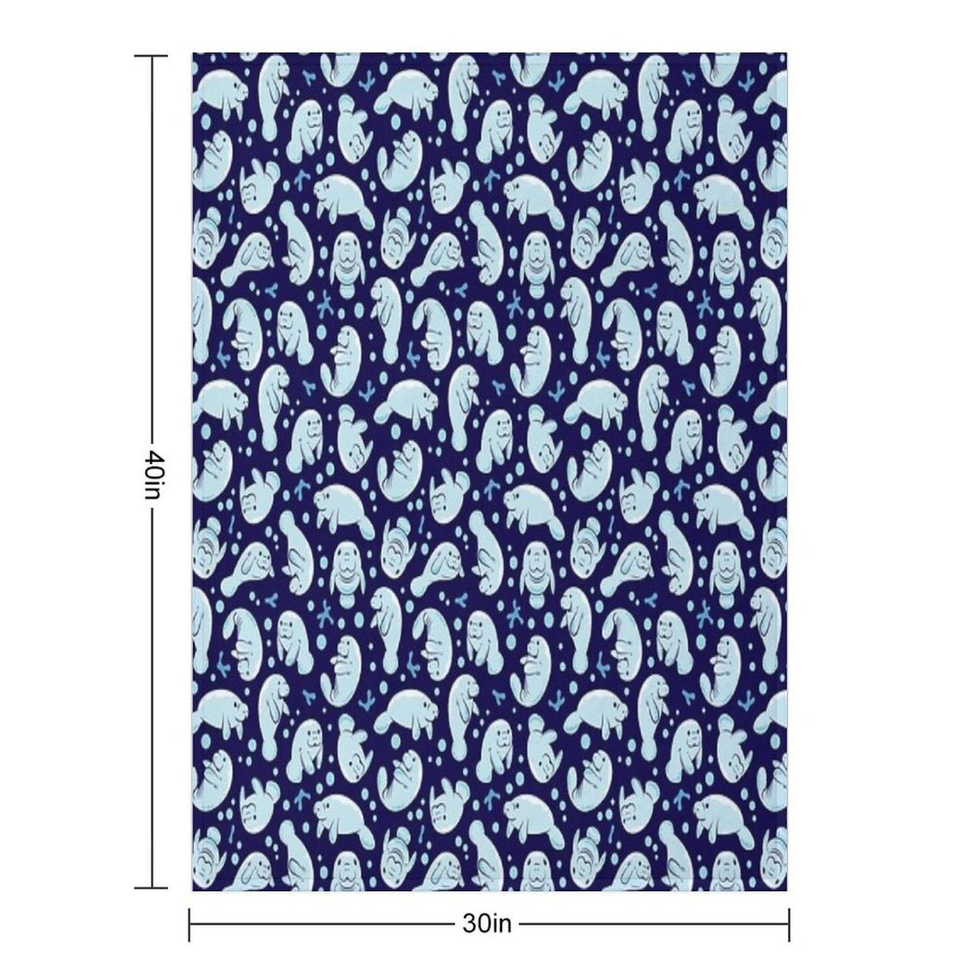 Cute Manatee Pattern - Blue Underwater Pattern Travel-friendly Throw Blanket