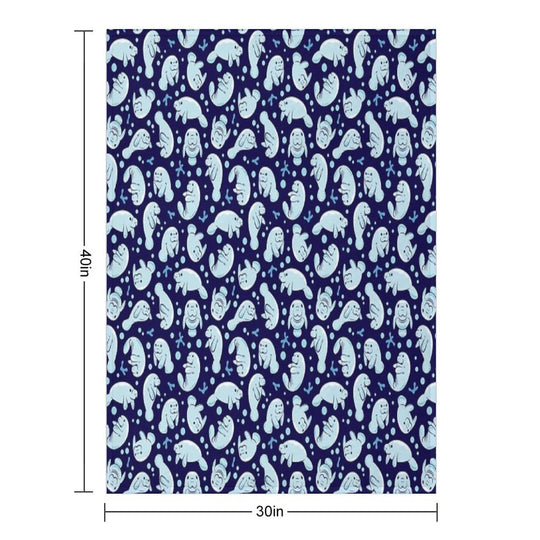 Cute Manatee Pattern - Blue Underwater Pattern Travel-friendly Throw Blanket