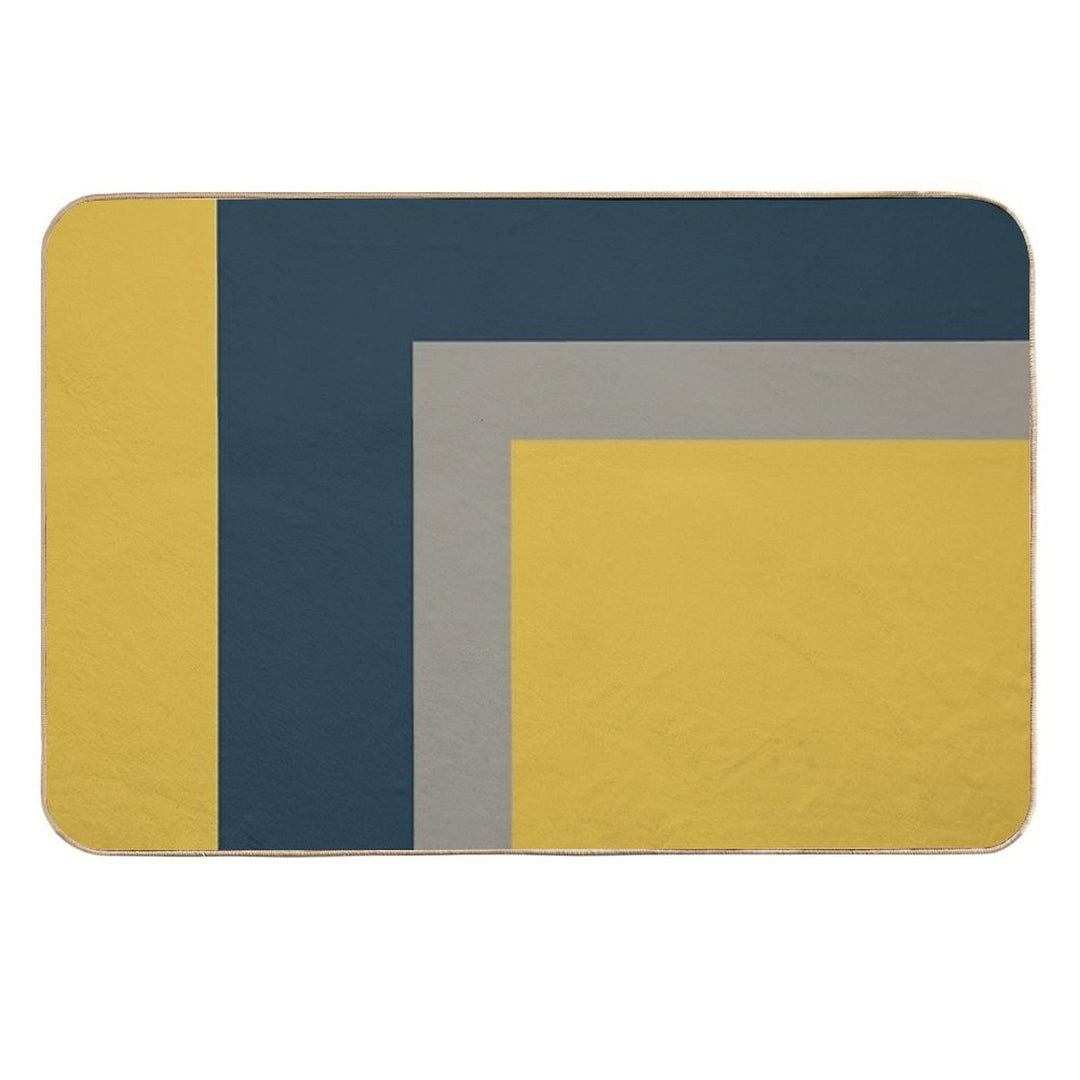 Half Frame Minimalist Geometric Pattern 2 in Mustard Yellow, Navy Blue, And Grey  Repositionable Bath Mat