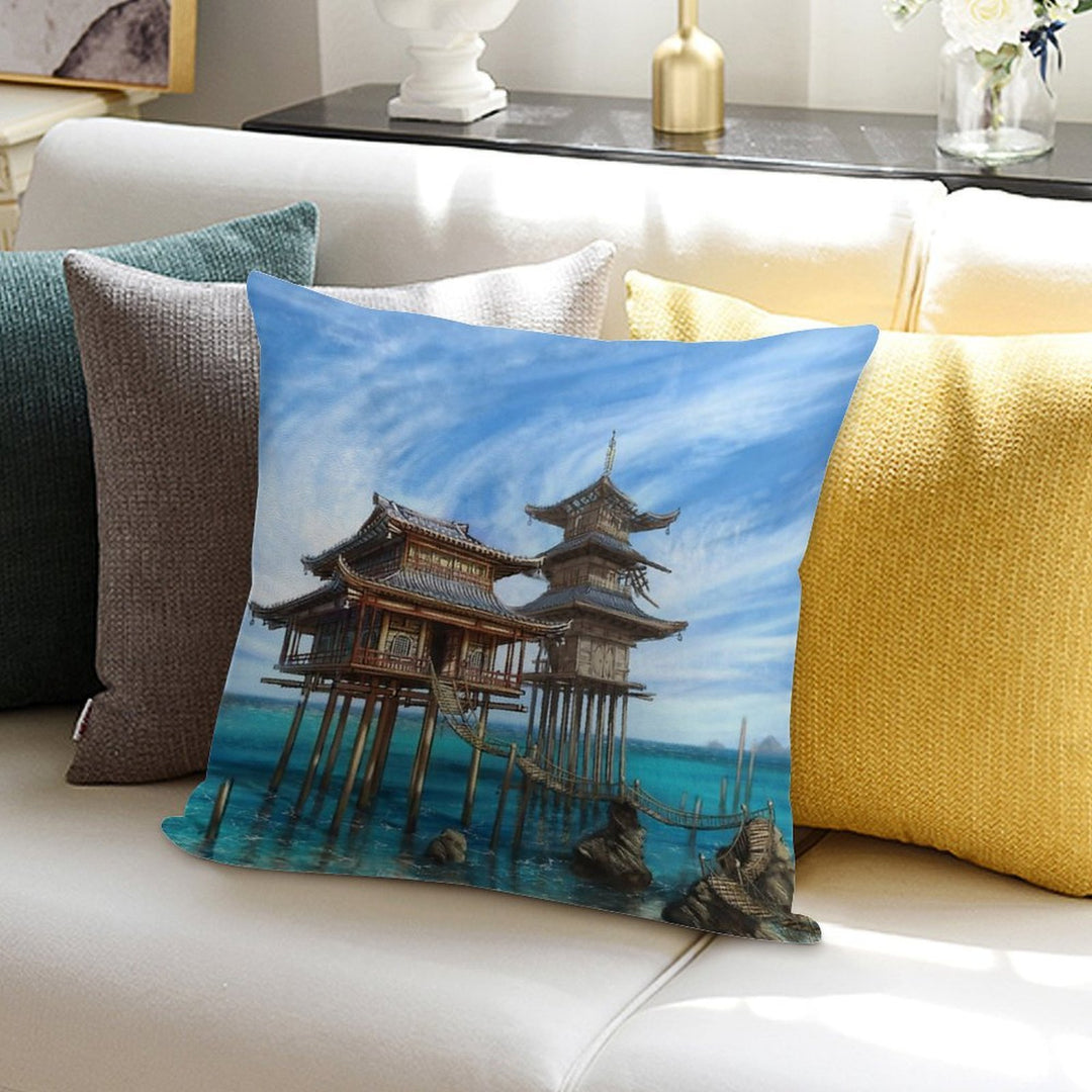 Tropical Temple Soft Short Plush Fabric Throw Pillow