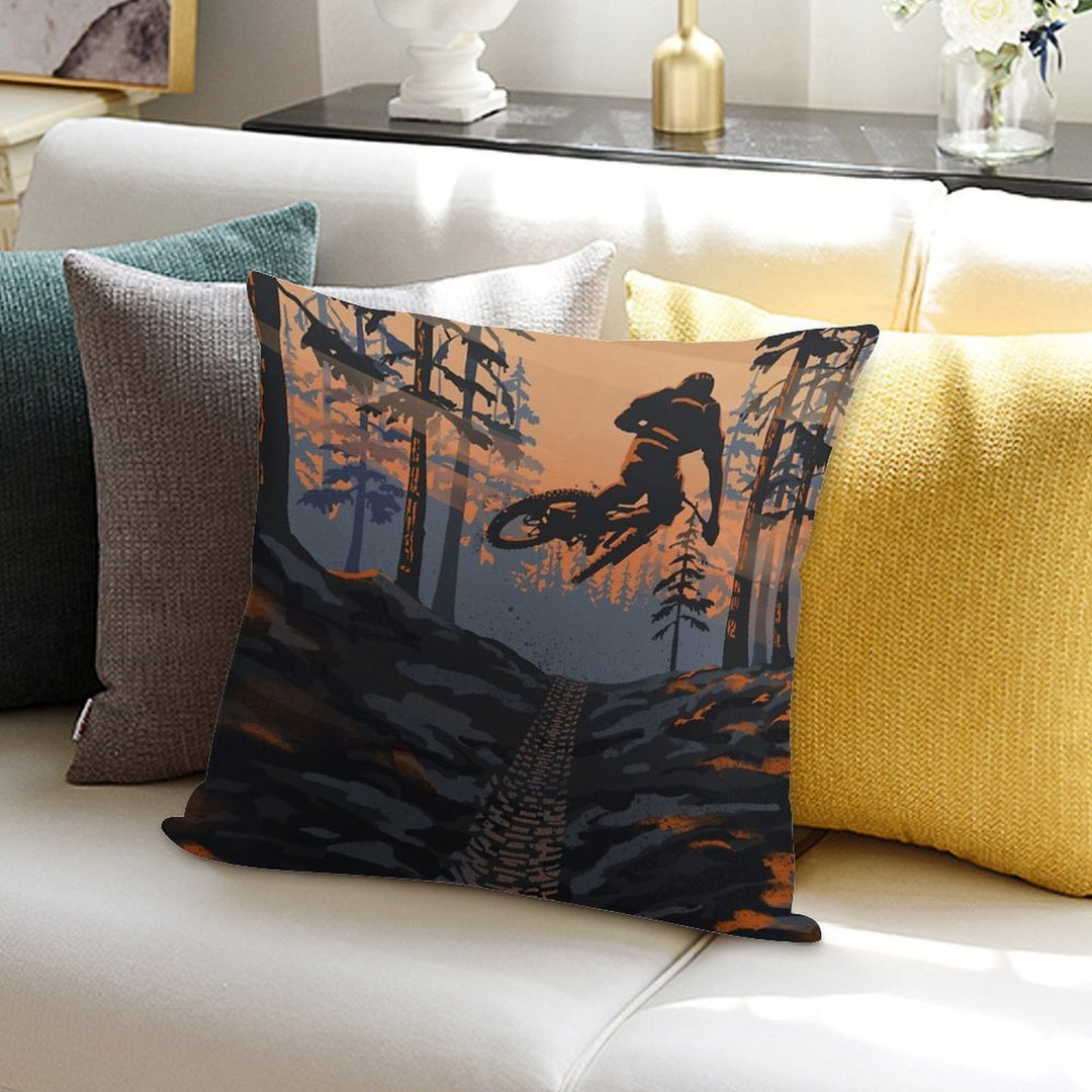 Retro Styled Mountain Biking Dirt Jumper Sunset Soft Warmth Comfort Throw Pillow