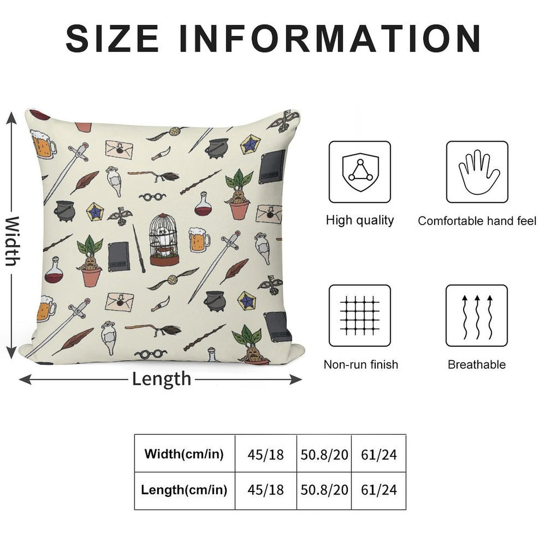 Owl And Wand Soft Short Plush Fabric Throw Pillow