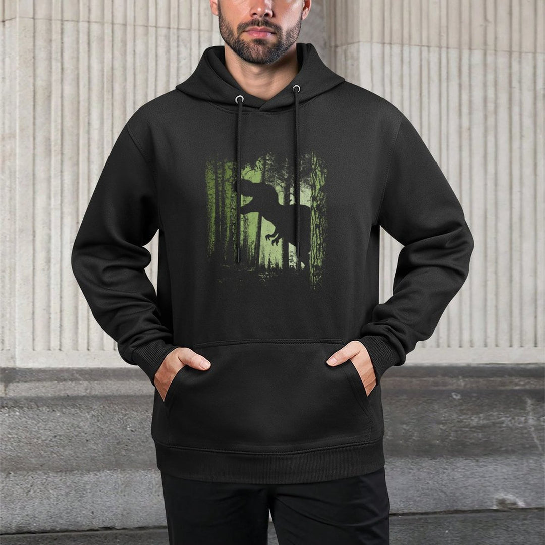 T-Rex Shadow in Twilight Forest Tyrannosaurus Silhouette Relaxed Fit Hoodie