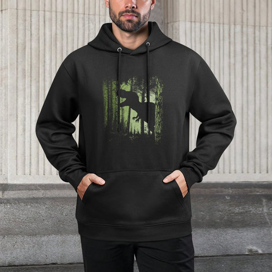 T-Rex Shadow in Twilight Forest Tyrannosaurus Silhouette Relaxed Fit Hoodie