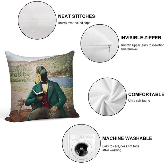 Monsieur Mallard Reading An Improving Book Soft Washable Throw Pillow