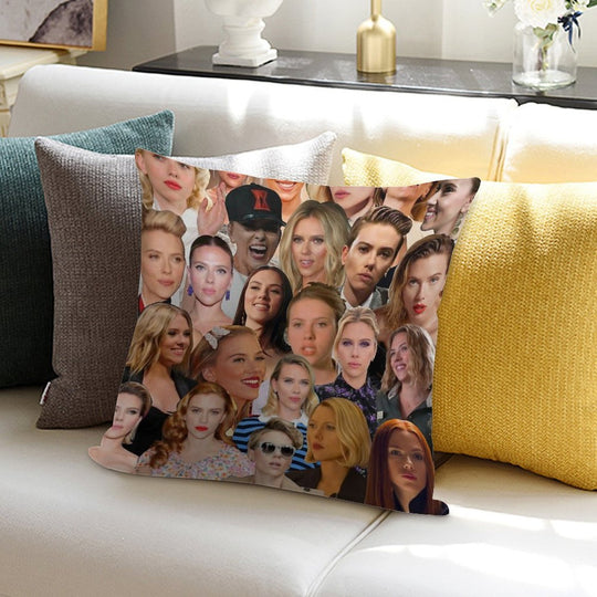 Scarlett Johansson Photo Collage Soft Luxury Feel Throw Pillow