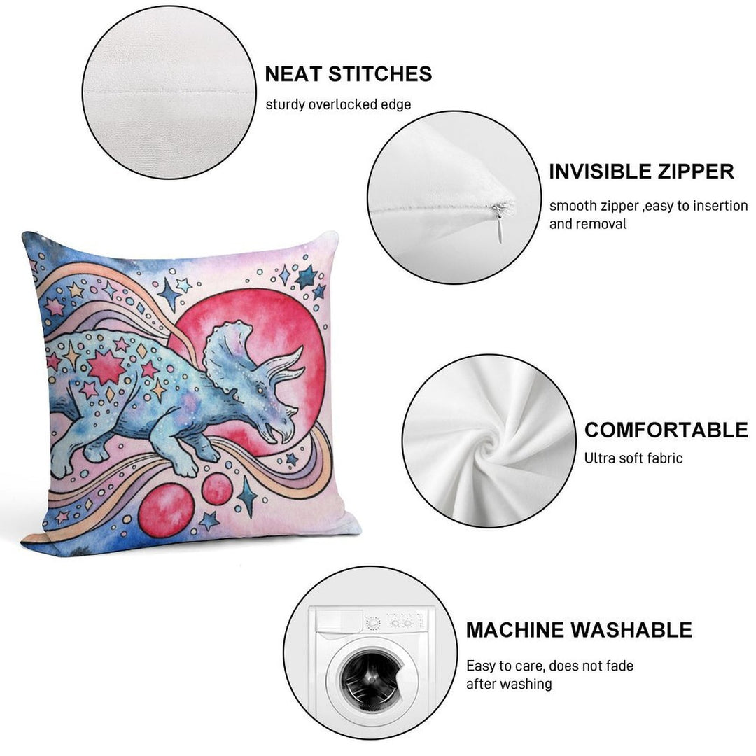 Star Tricera  Cosmic Dinosaur Watercolor Soft Reinforced Edging Throw Pillow
