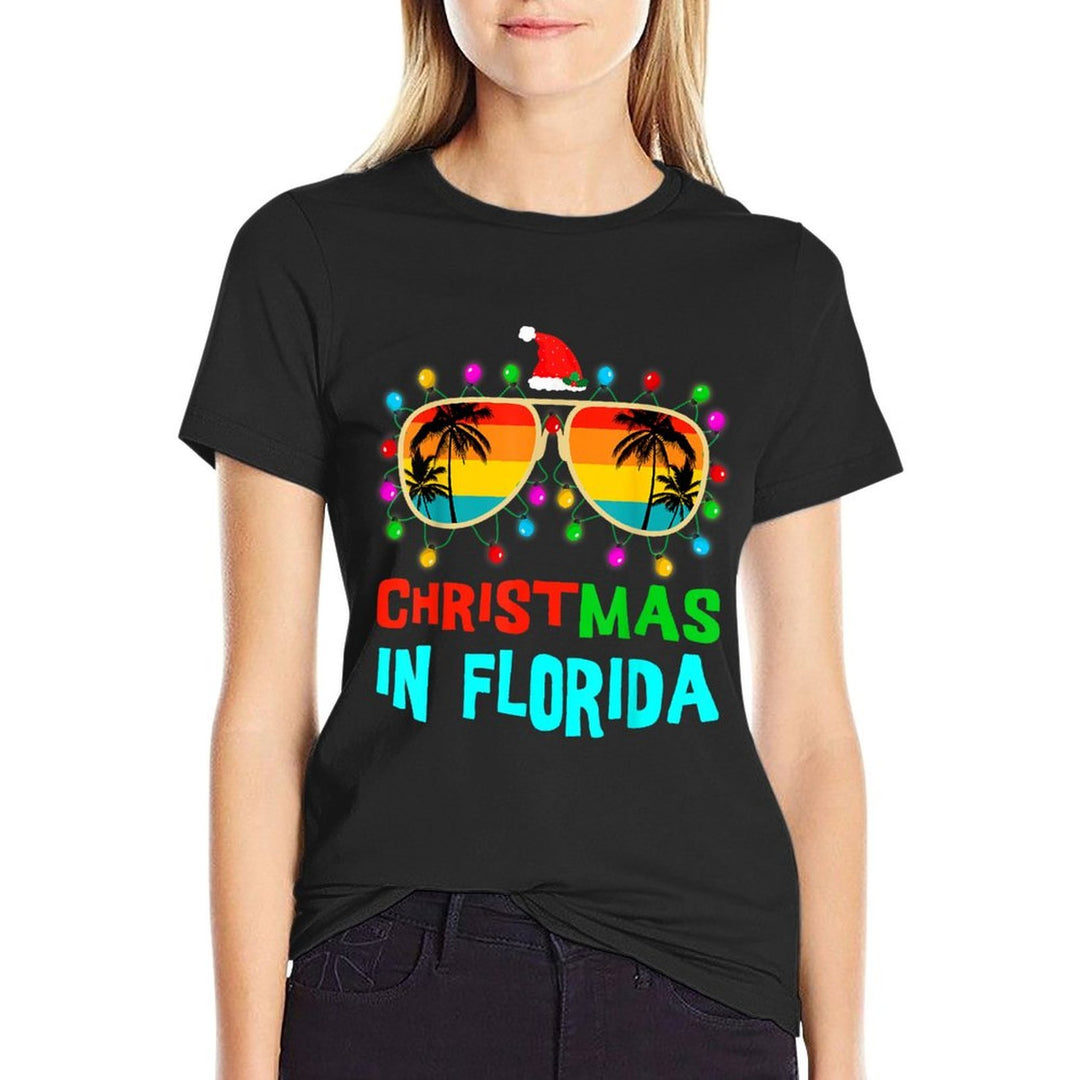 Christmas In Florida Sunglasses Palm Trees Family Vacation  Eco-friendly Material T-Shirt