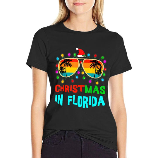 Christmas In Florida Sunglasses Palm Trees Family Vacation  Eco-friendly Material T-Shirt