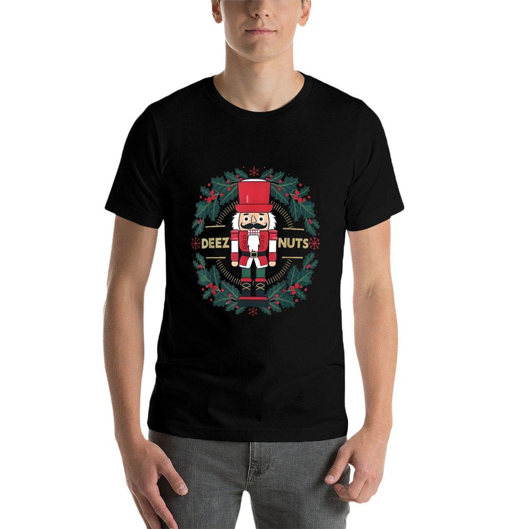 Deez Nuts Funny Xmas Nutcracker Meme Ugly Christmas Sweater  Ribbed Collar T-Shirt