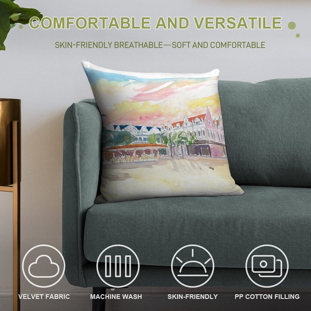 Oranjestad Aruba Caribbean Flair with Plaza  Daniel Leo Soft Anti-Pilling Throw Pillow