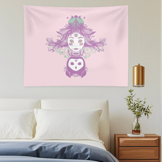 Third Eye Witch With Owl Fantasy Art Tapestry