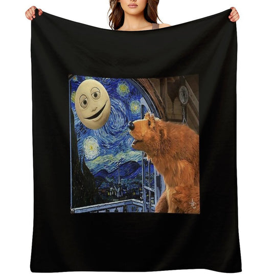 Bear in The Big Blue House with Starry Night Machine-washable Throw Blanket