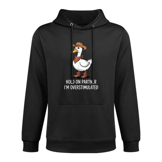 Hold on Partner Im Overstimulated Cute Western Cowboy Duck Machine Washable Hoodie