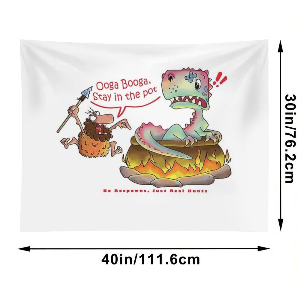 Funny Caveman Dino T-shirt - Ooga Booga Hunter Tee Tapestry