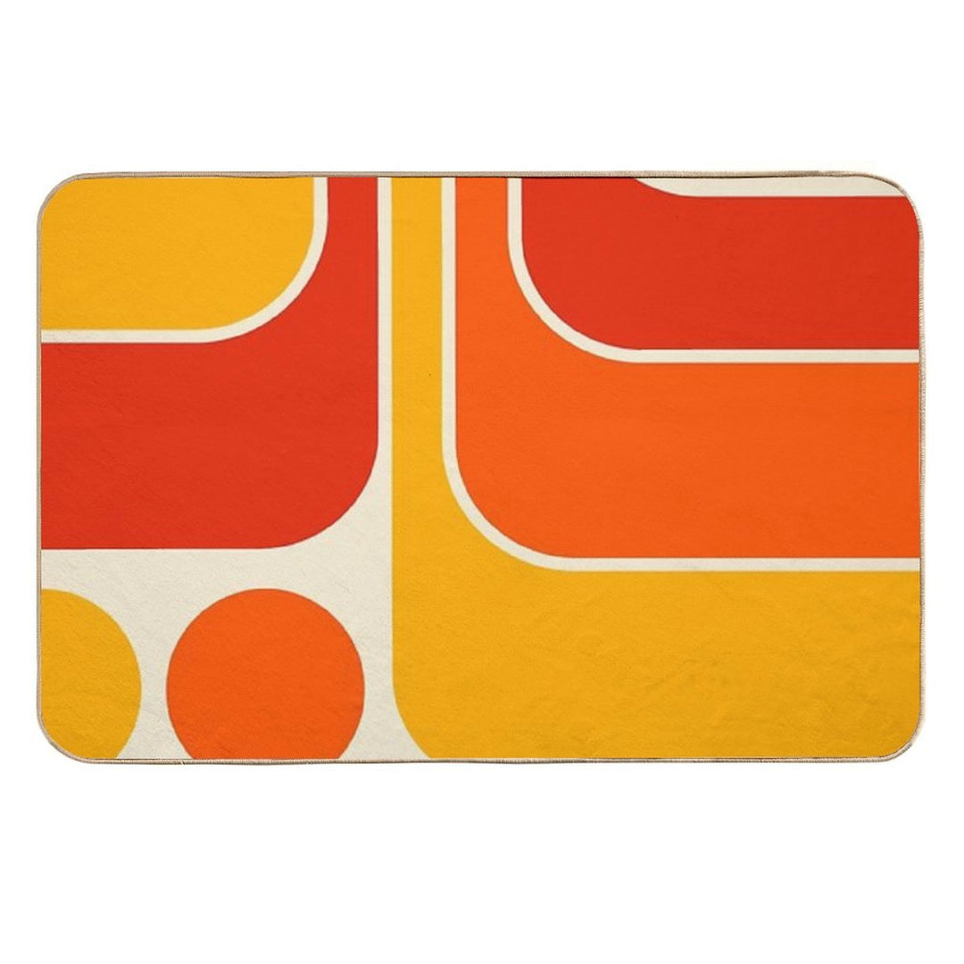 Retro Geometric Design 687 Red Orange Yellow And Beige  Easy Maintenance Bath Mat