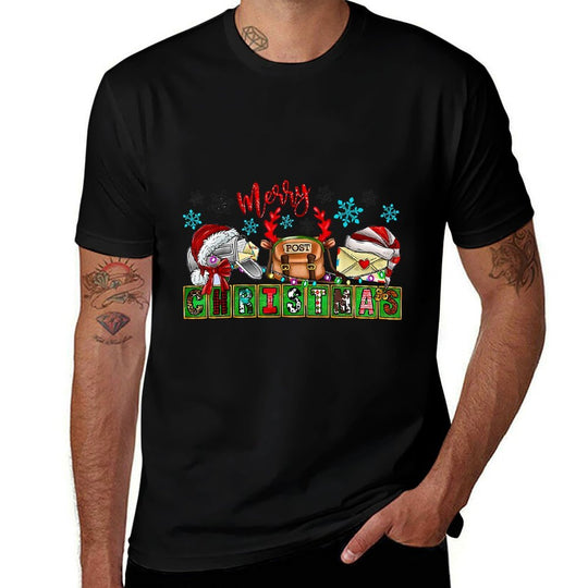 Merry Post Christmas Postal Worker Post Office Santa Hat  Easy-care T-Shirt