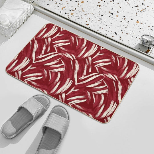 Expressive Red And White Brushstroke Pattern  Dirt-Trapping Bath Mat