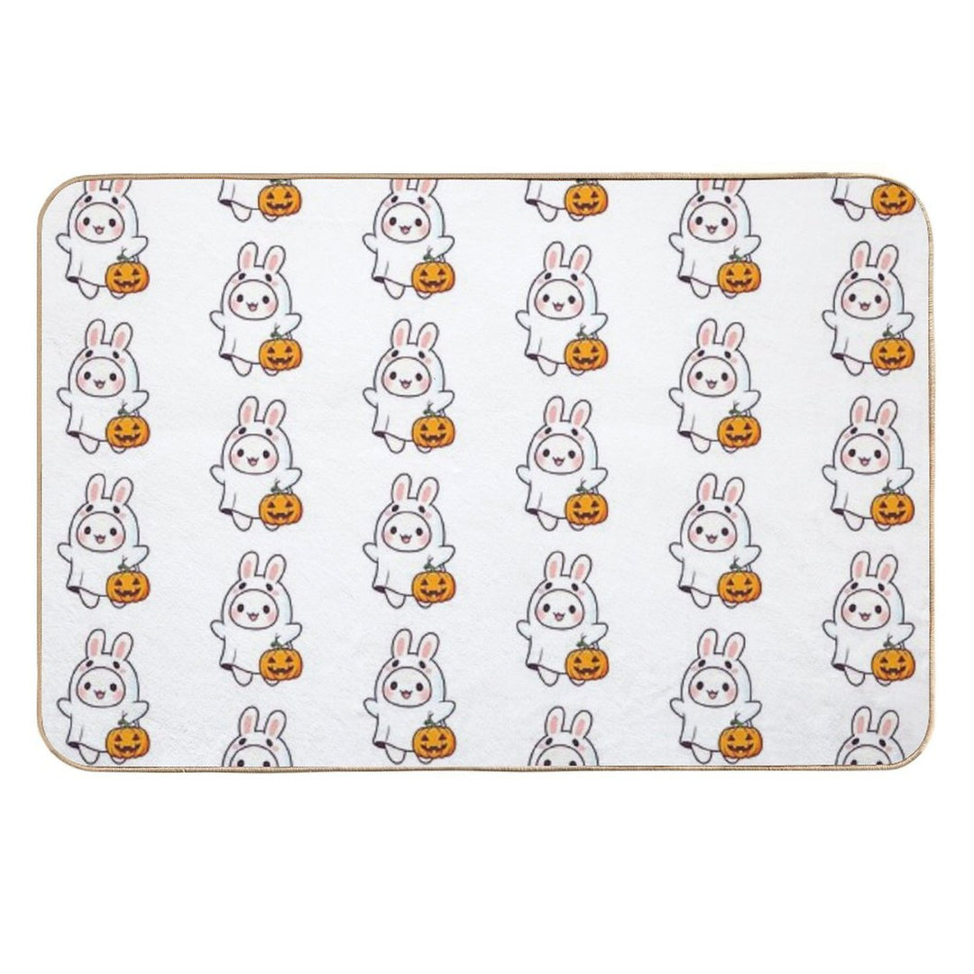 Halloween Ghost Bunny - Cute Fall Pastel Kawaii With Smiling Pumpkin  Toxin-Free Bath Mat