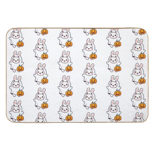 Halloween Ghost Bunny - Cute Fall Pastel Kawaii With Smiling Pumpkin  Toxin-Free Bath Mat