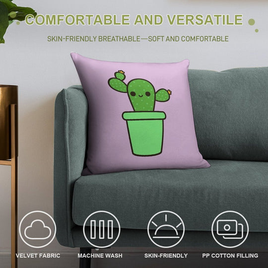 Cute Cactus in Green Pot Soft Shrink-Resistant Throw Pillow